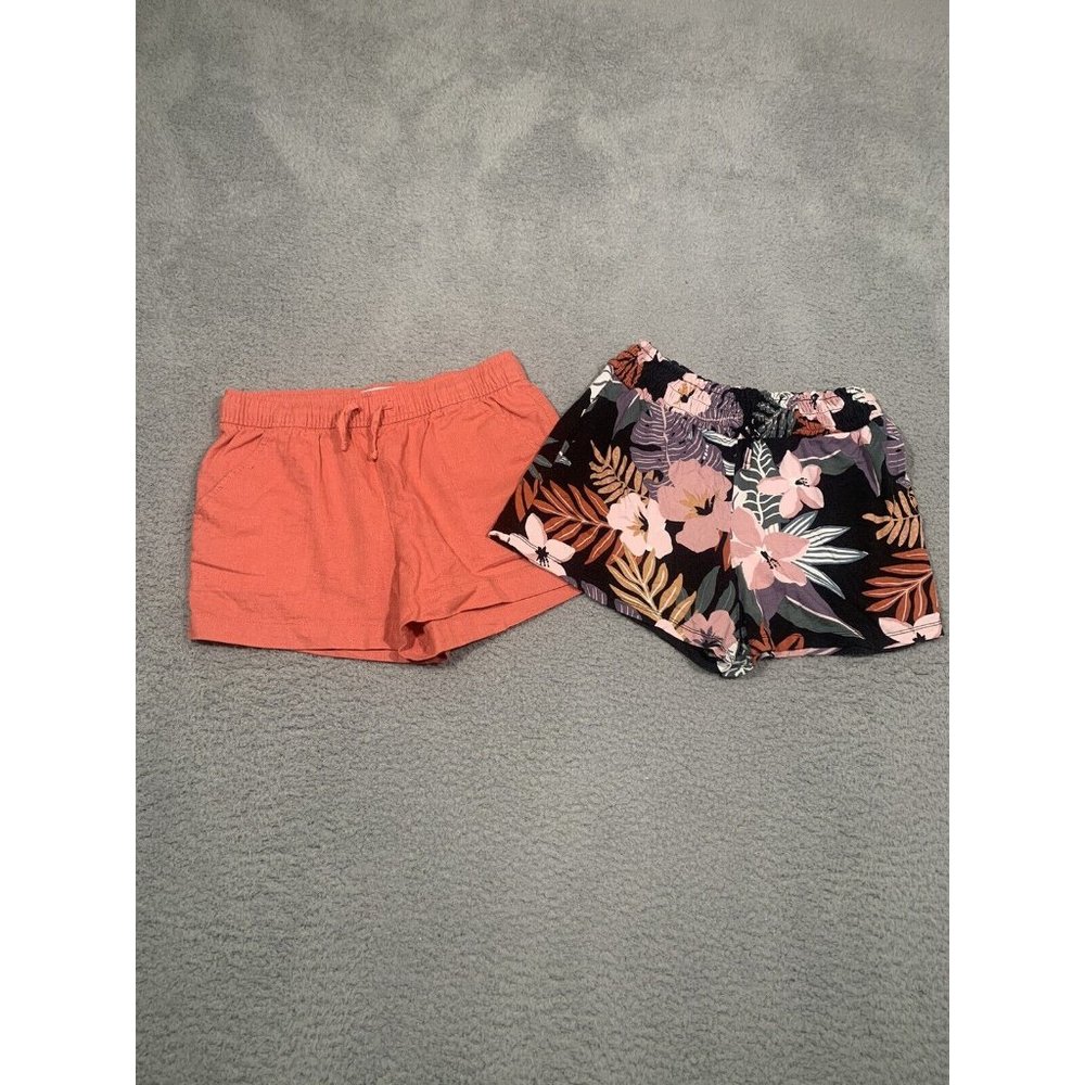 2 Pairs of Girls Shorts Bixby Floral Old Navy‎ Linen Salmon Elastic Waist L 12